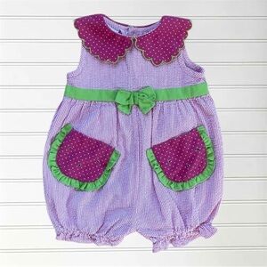 VINTAGE B.T. KIDS VGUC Pink Seersucker Watermelon Romper